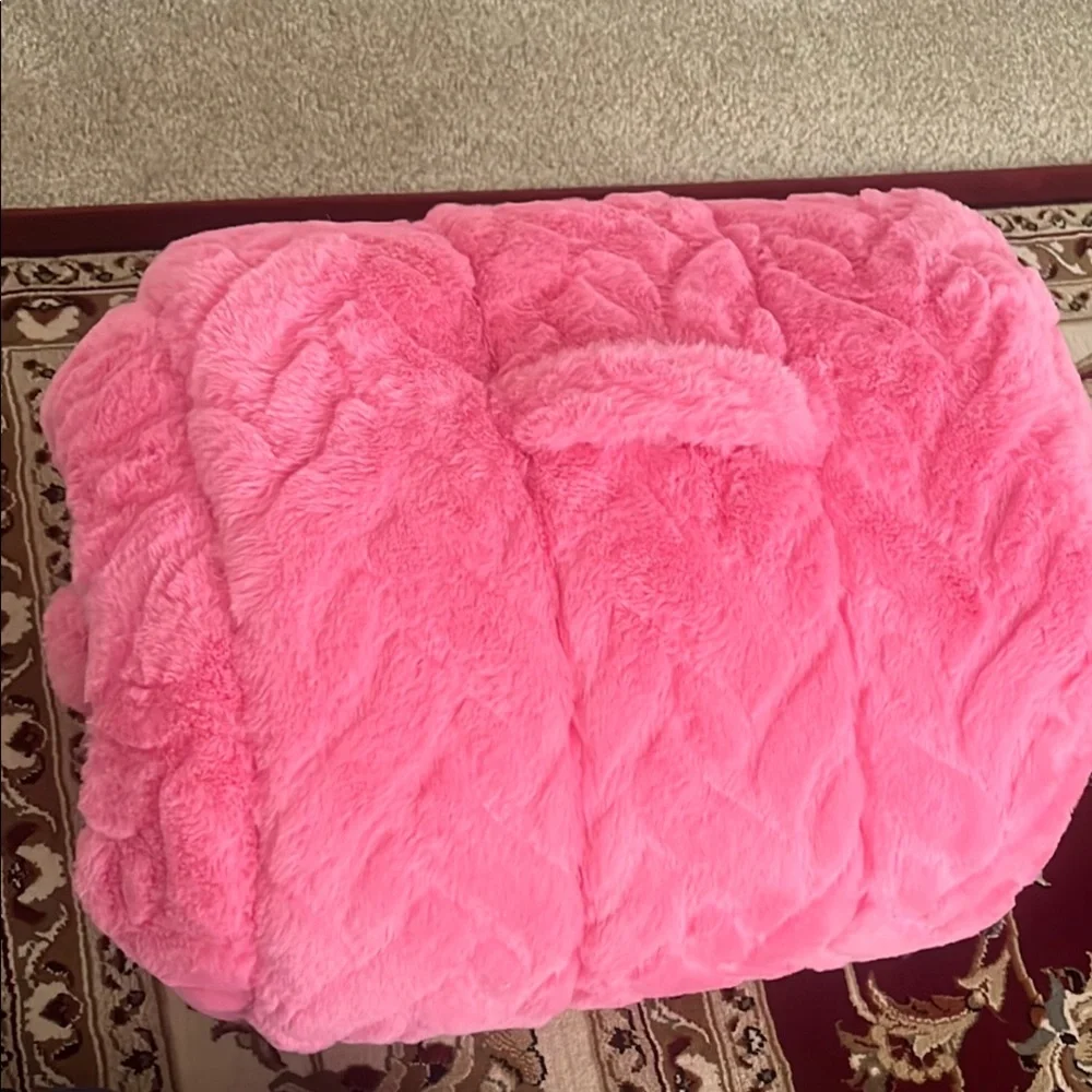 Pink and White Plush Cat Bed Igloo